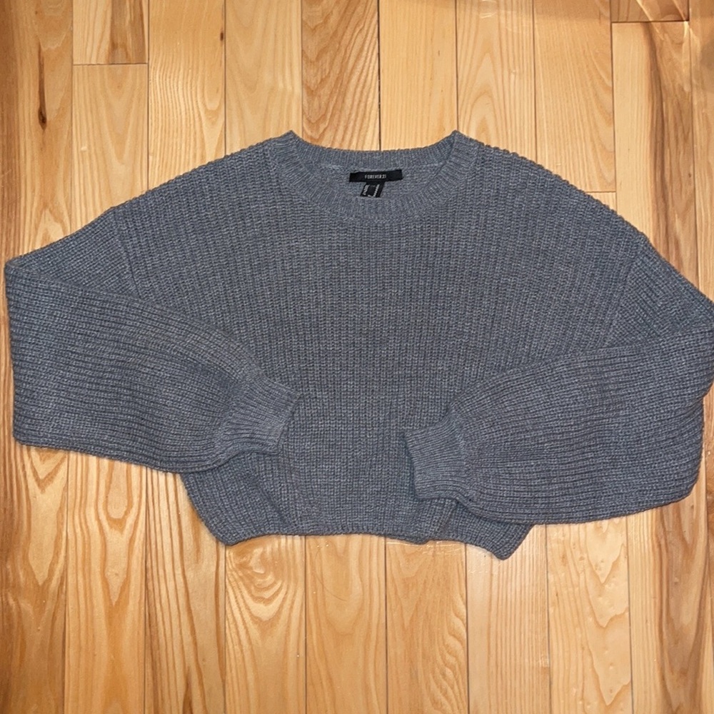 Gray Cropped Knit Sweater